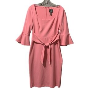 Adrianna Papell Women's Pink 3/4 Sleeve Sheath Dress Size 8 Flutter Sleeve